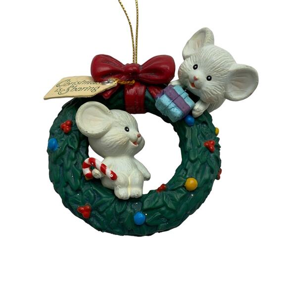 Vintage Christmas Wreath With Mice Ornament Green Lustre Fame Christmas Sharing - Picture 11 of 16